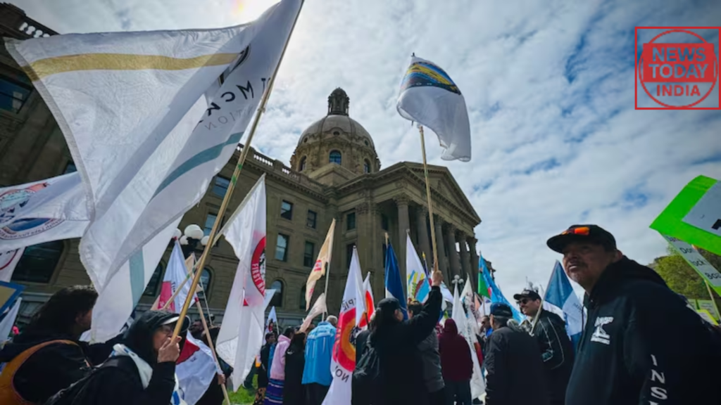 Approximately 600 individuals participated in a First Nations protest against Alberta's separation and the contentious Bill 54, held outside the provincial legislature in Edmonton on Thursday.